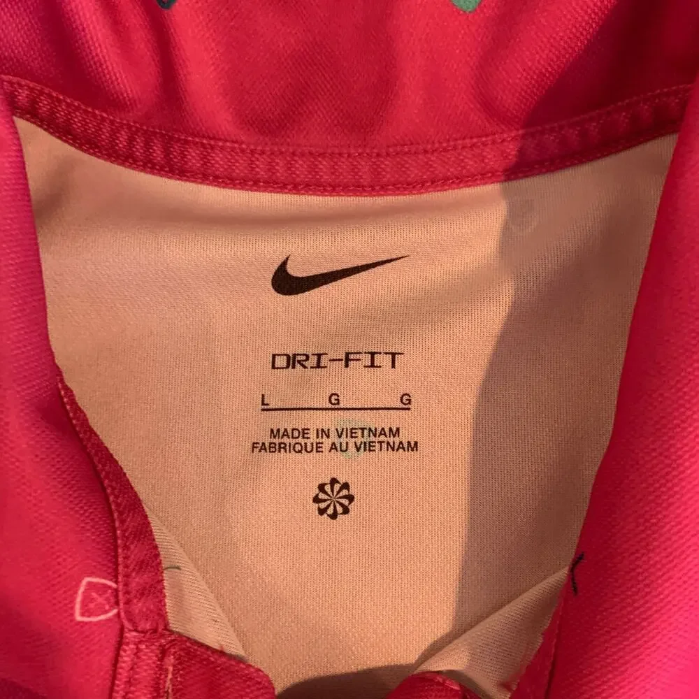 Nike Polo Shirt Women L Large Honeysuckle Dri Fit Allover Print Performance Golf